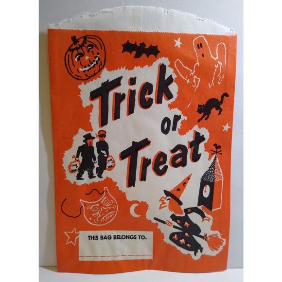Halloween Oversized Trick Or Treat Paper Candy Goodie Bag Clever Idea Vintage - Picture 3 of 8